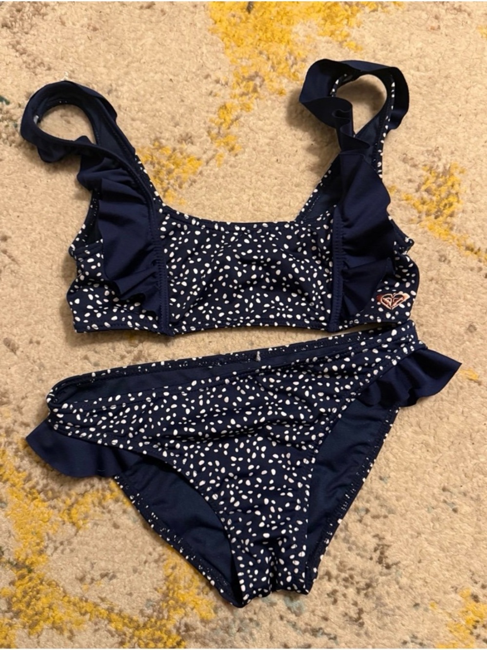 Roxy girls Dark Blue and White Polka Dot Bikini swimsuit sz 10/12